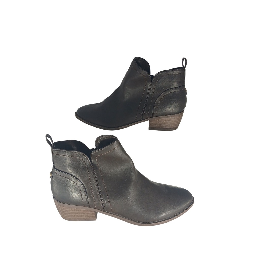 G by GUESS Ankle Boots 8.5M Brown Faux Leather Moto Block Heel Dark Academia